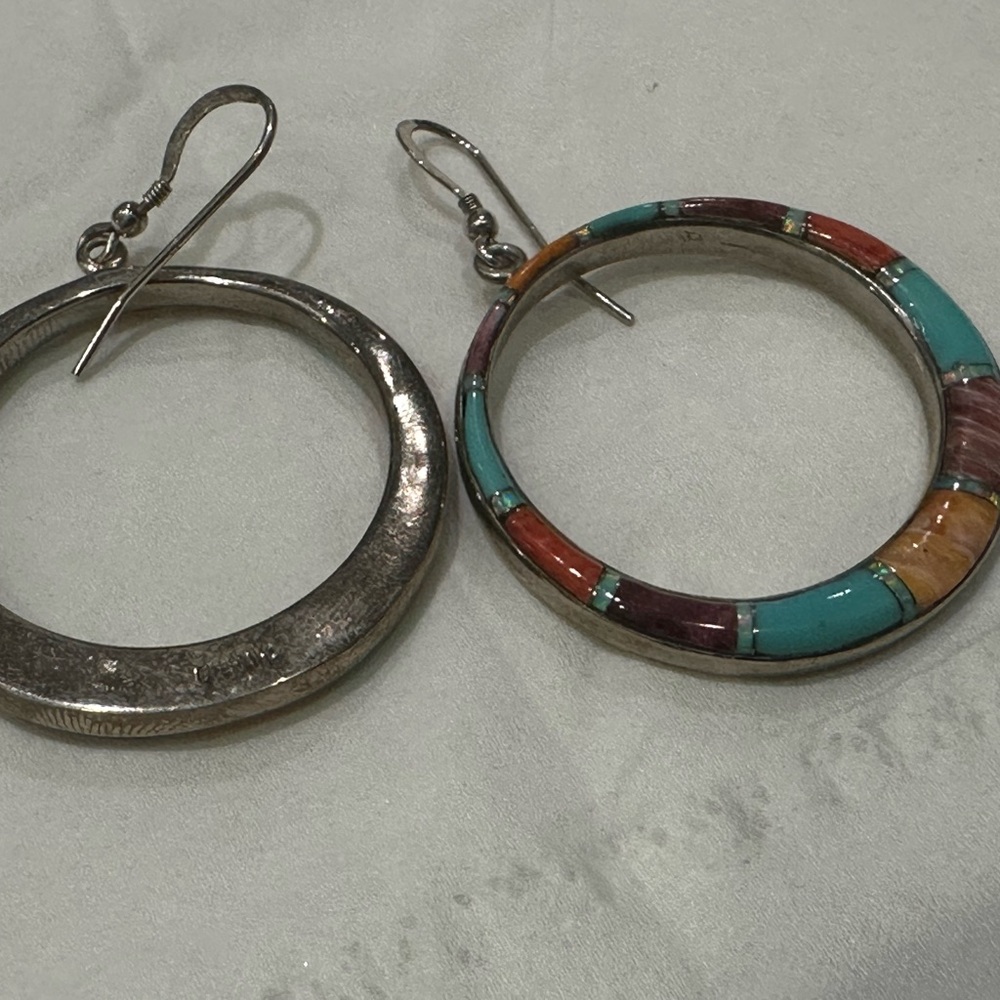 Native American, Stirling Silver South West Hoop Earrings